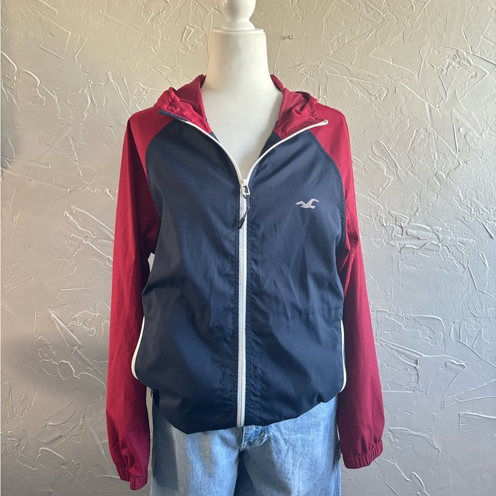 Hollister Red & Navy Blue Colorblock Windbreaker Jacket